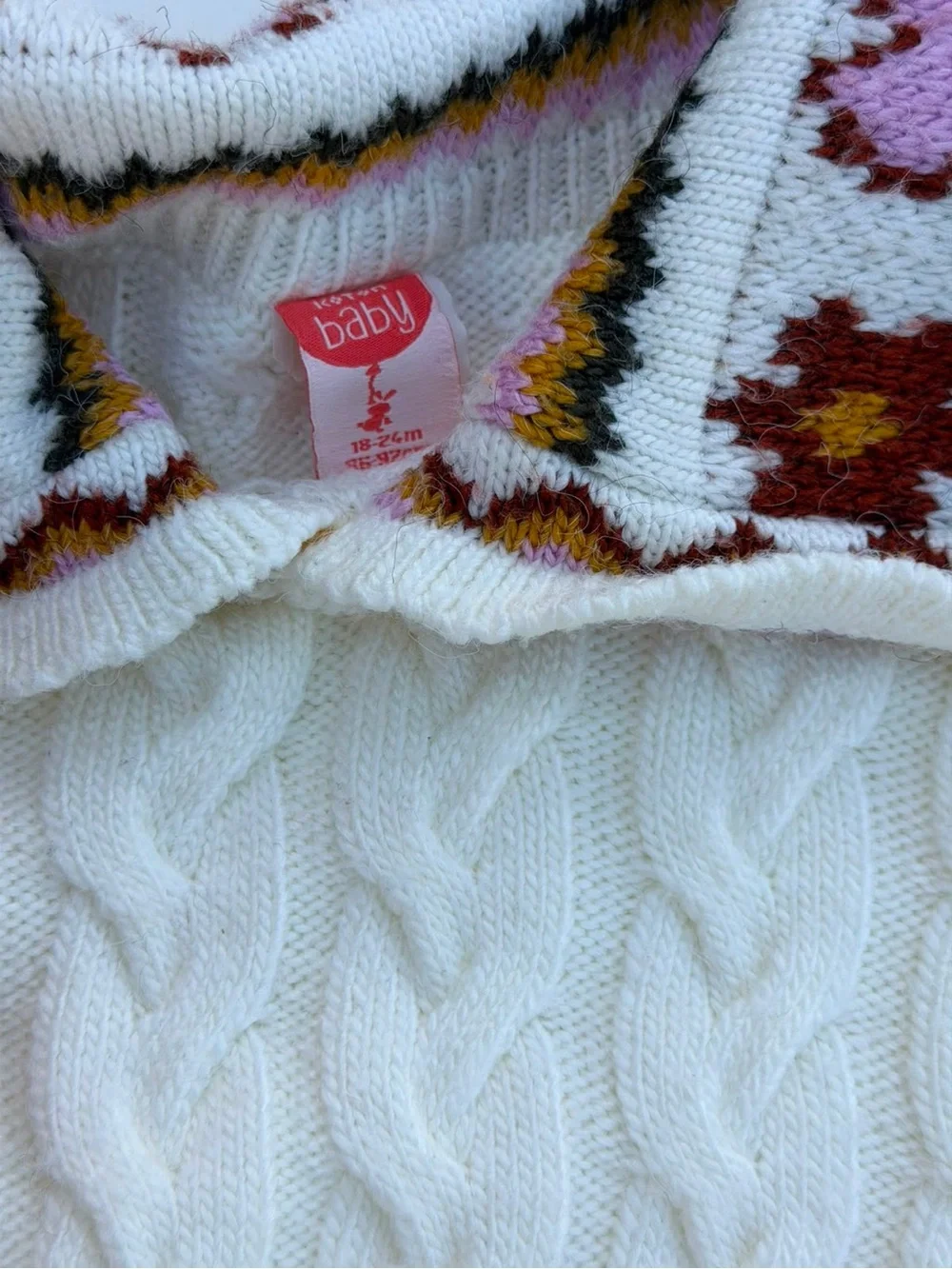 Cream Cable Knit Sweater with Decorative Collar
